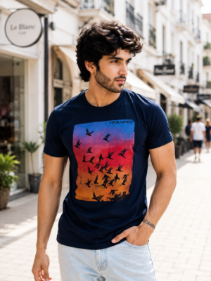 Royal Blue Printed T-Shirt for Men in 100% Cotton