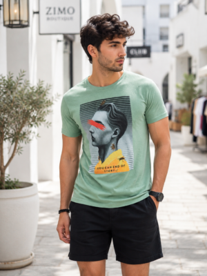 Printed Round Neck T-Shirt for Men in 100% Cotton