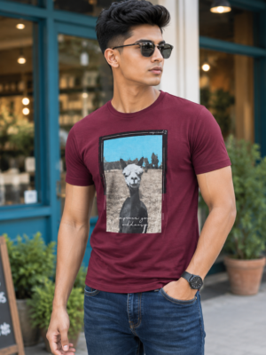 Maroon Graphic T-Shirt for Men in 100% Cotton