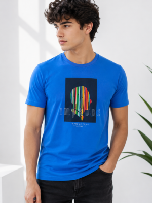 Blue Graphic T-Shirt for Men in 100% Cotton