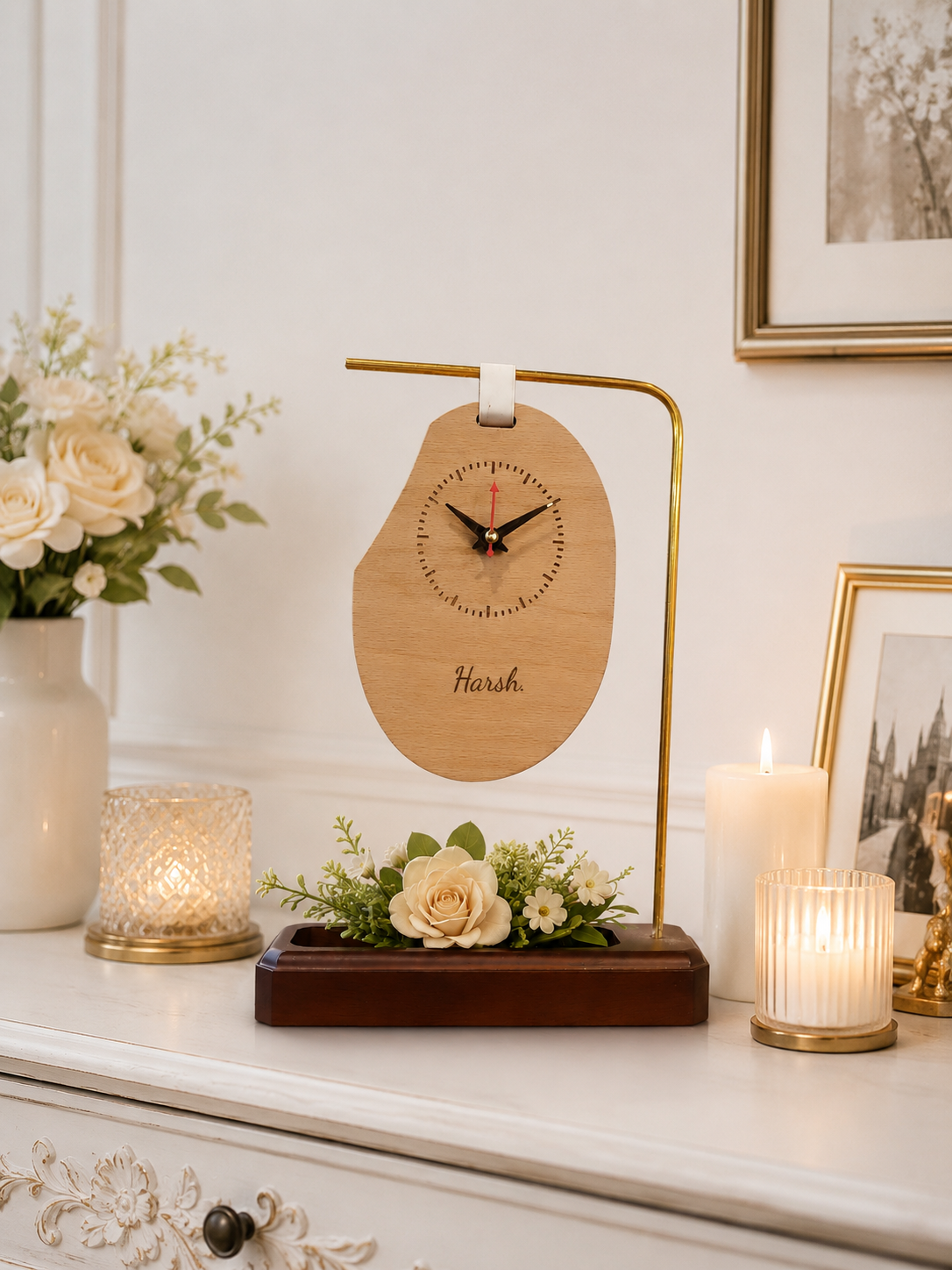 Personalized Wooden Hanging Table Clock with Name Engraving