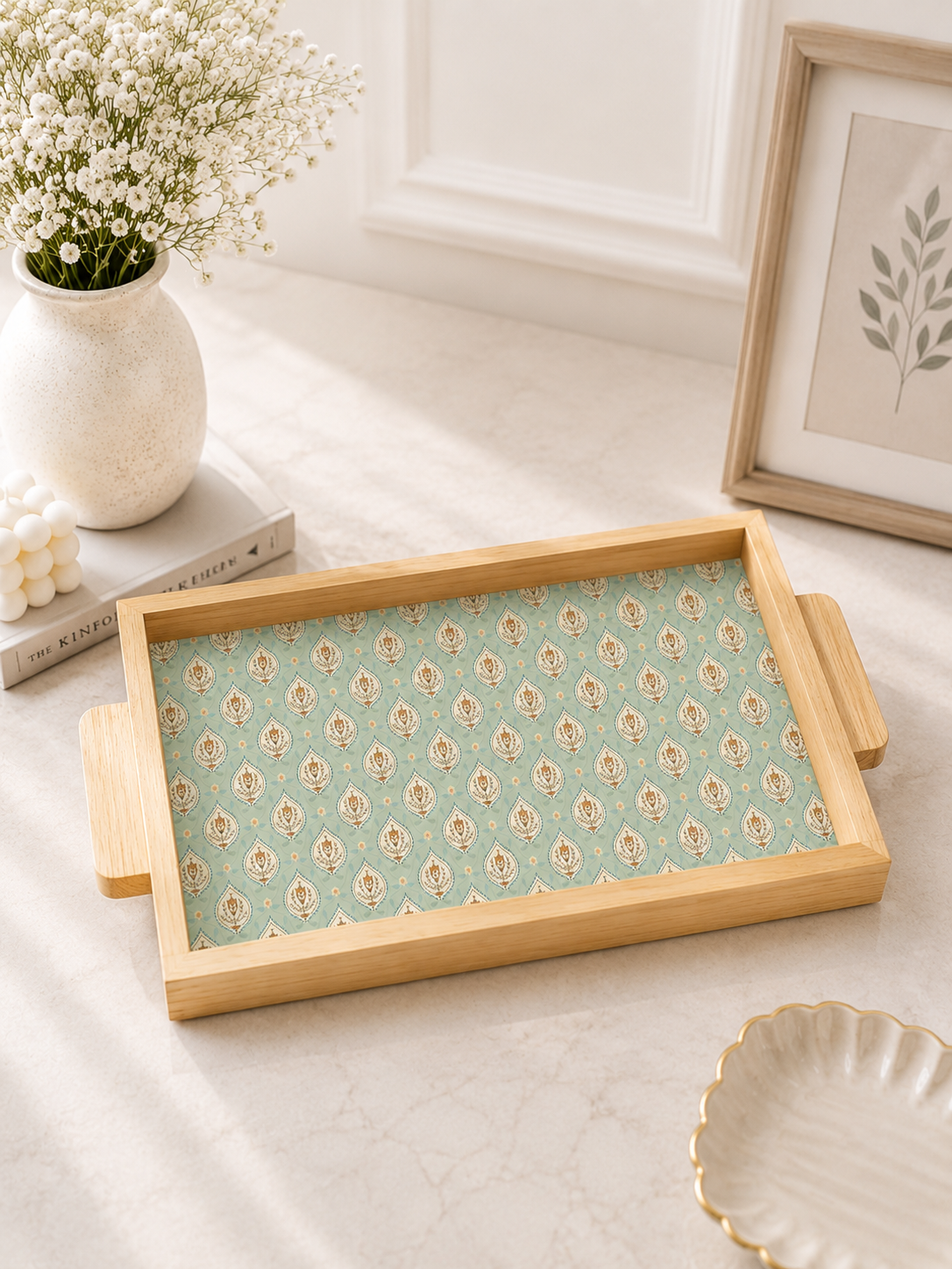 Steam Beech Wood Serving Tray with Paisley Design
