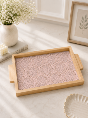 Premium Wooden Serving Tray with Pink Decorative Laminated Base