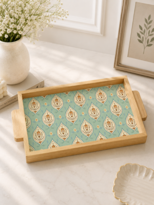 Decorative Wooden Serving Tray with Aqua Designer Base