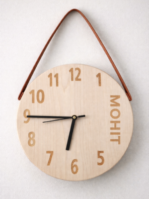 Personalized Wooden Wall Clock with Leatherite Hanging Strap