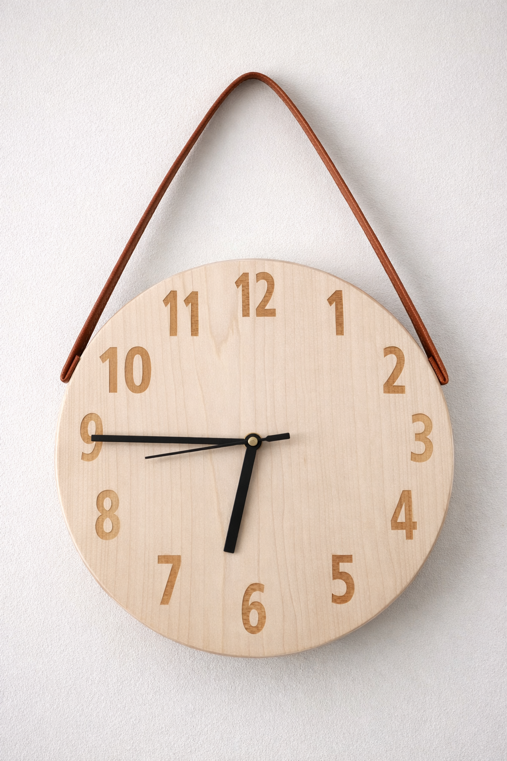 Personalized Wooden Wall Clock with Leatherite Hanging Strap