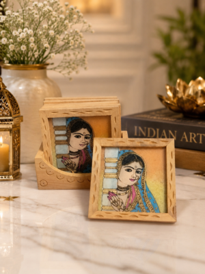 Gemstone Photo Wooden Coaster Set of 6 with Holder
