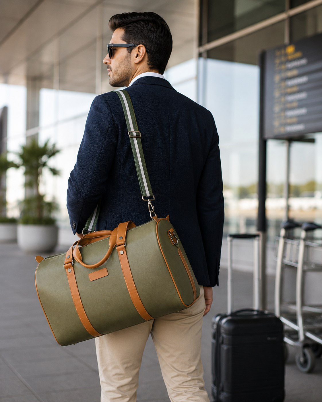 Olive Green Vegan Leather Duffel Bag for Travel