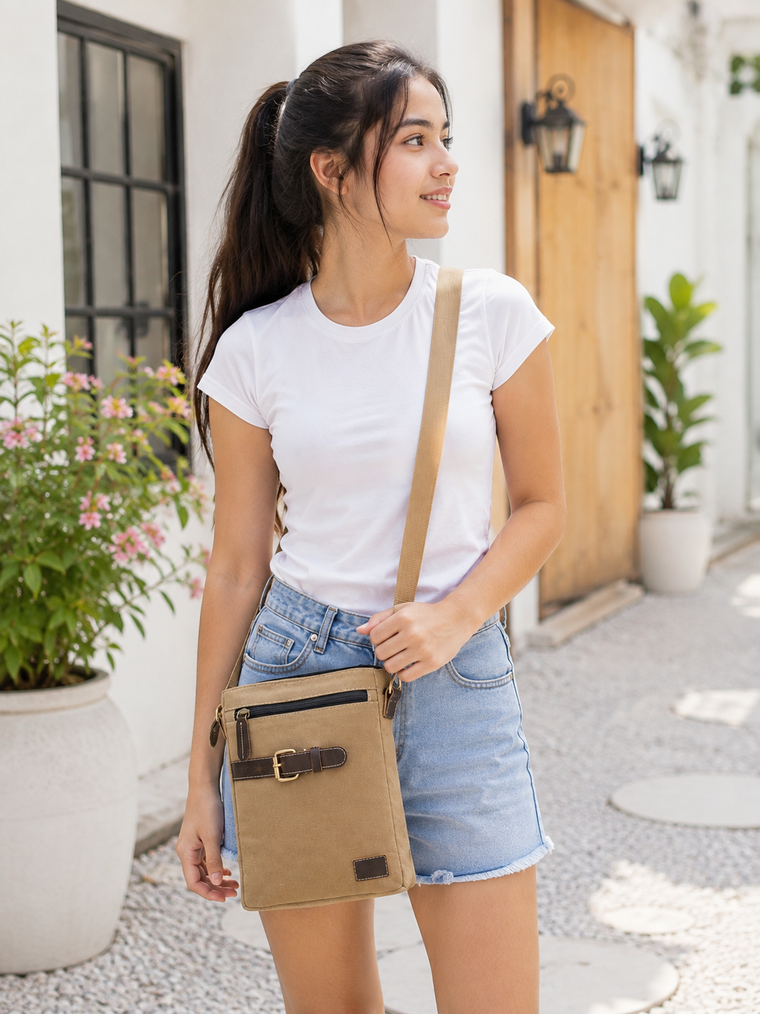 Classic Canvas Messenger Side Bag with Adjustable Strap