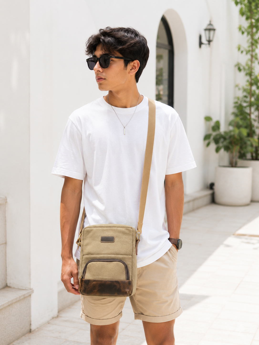 Classic Canvas Side Bag with Leather-Look Accents - Image 2
