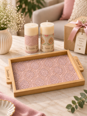 Premium Personalized Wooden Tray Candle Gift Set
