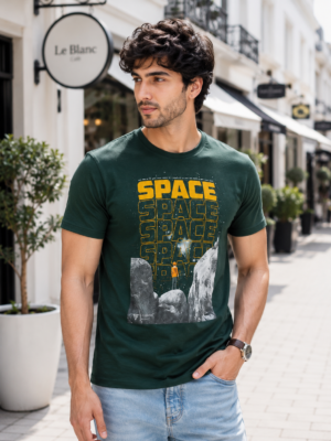 Dark Green Printed T-Shirt for Men in 100% Cotton