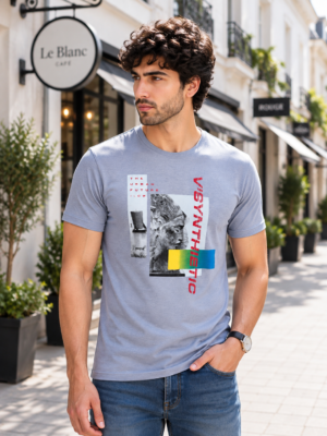 Lavender Graphic T-Shirt for Men in 100% Cotton